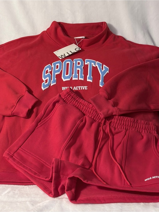 Wilo The Label Tops - WILO Active Red 'Sporty' Women's Sweatshirt and Shorts Set